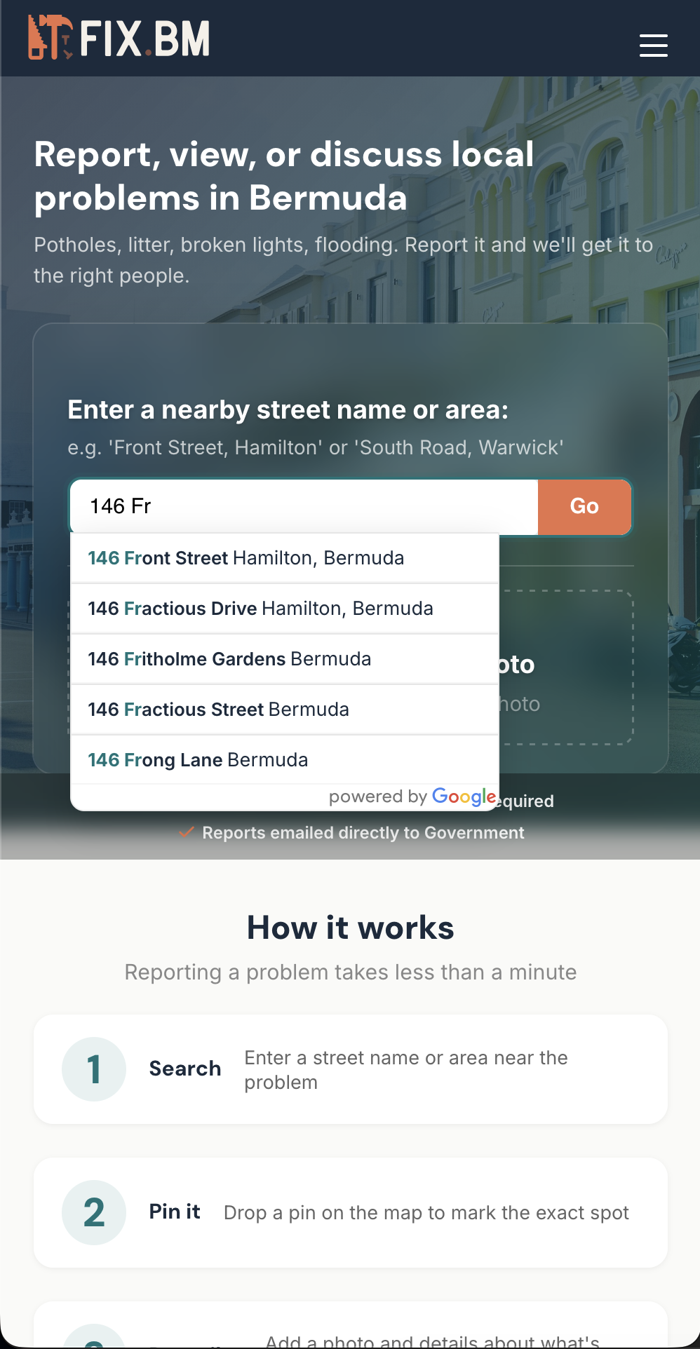 Fix.bm mobile homepage with search autocomplete
